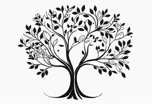 small feminine minimalist tattoo of tree with leafs and flower on wrist tattoo idea
