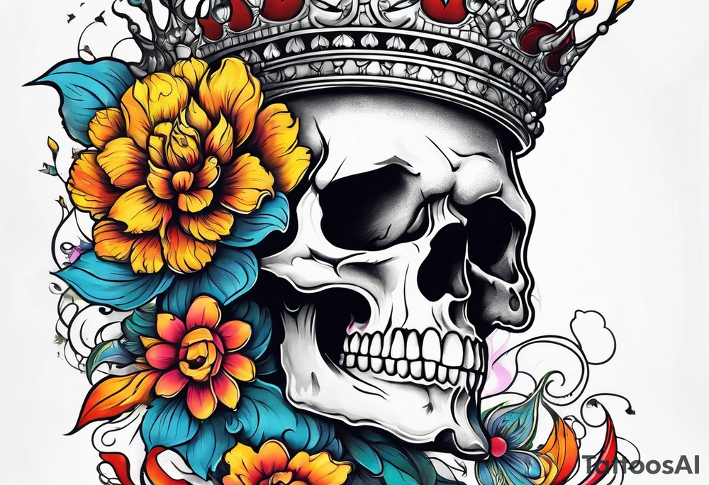 side profile
skull crown flowers growing tattoo idea