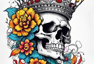 side profile 
skull crown flowers growing tattoo idea