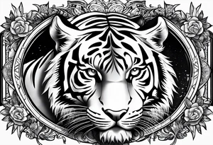 Memorial piece including a tiger on forearm.
Make a place for lettering on top and bottom tattoo idea