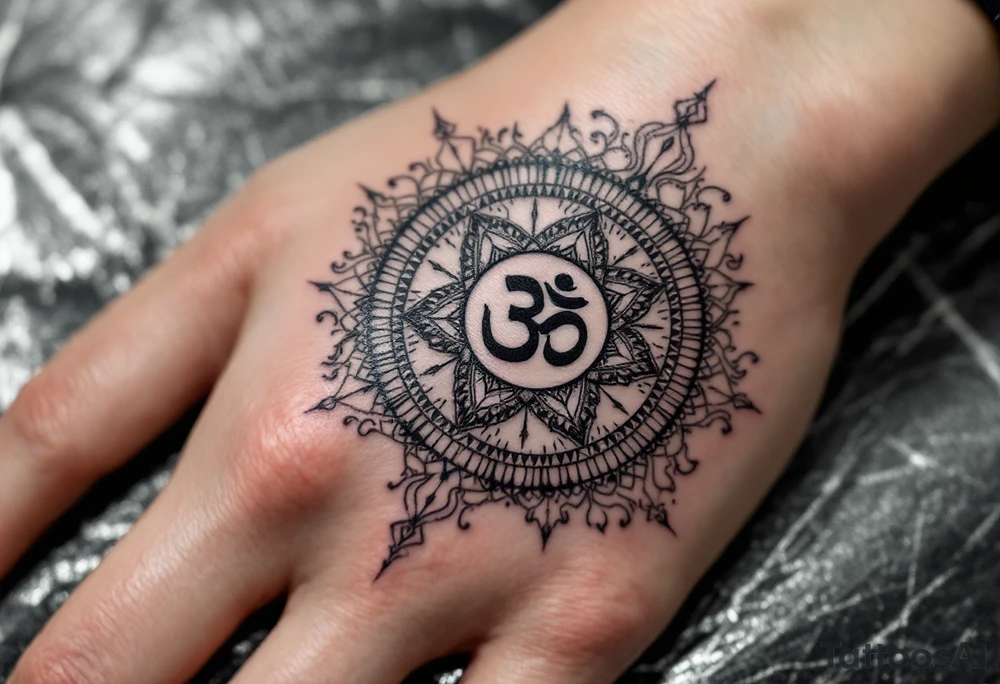 wheel of Dharmachakra with an ohm symbol in the middle tattoo idea