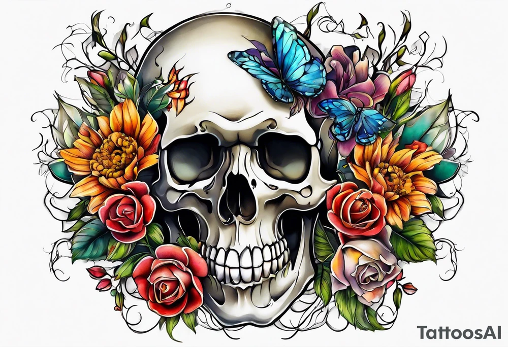 Skeletons and Flowers tattoo idea