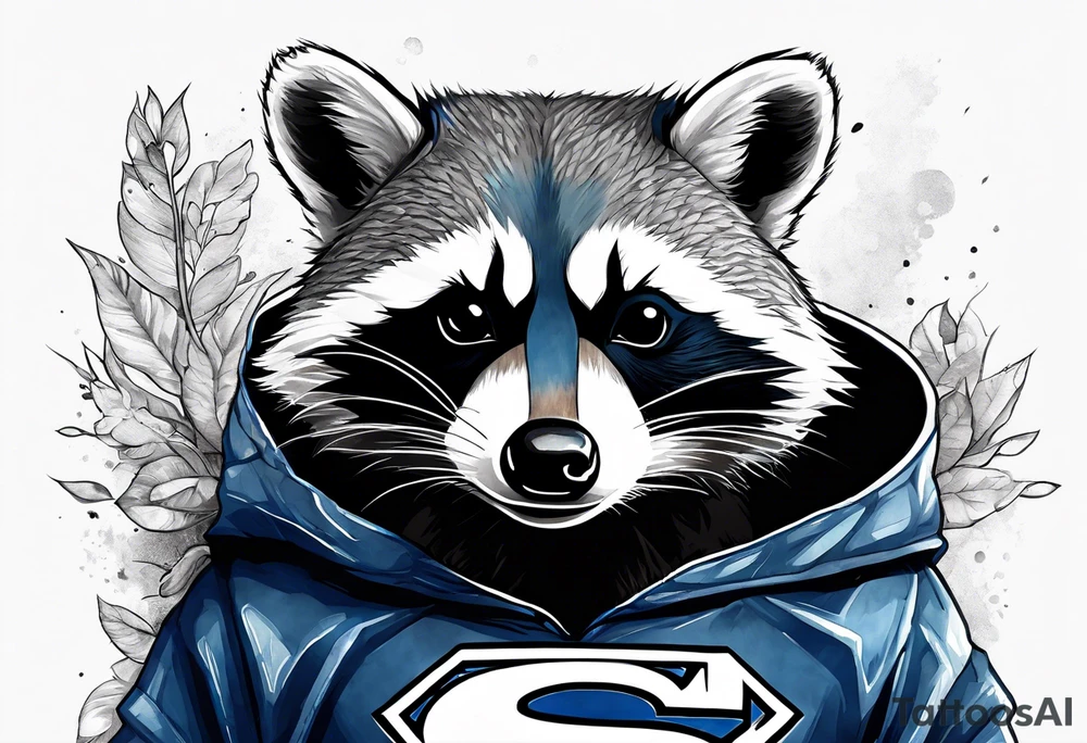 raccoon wearing a Superman hoodie tattoo idea