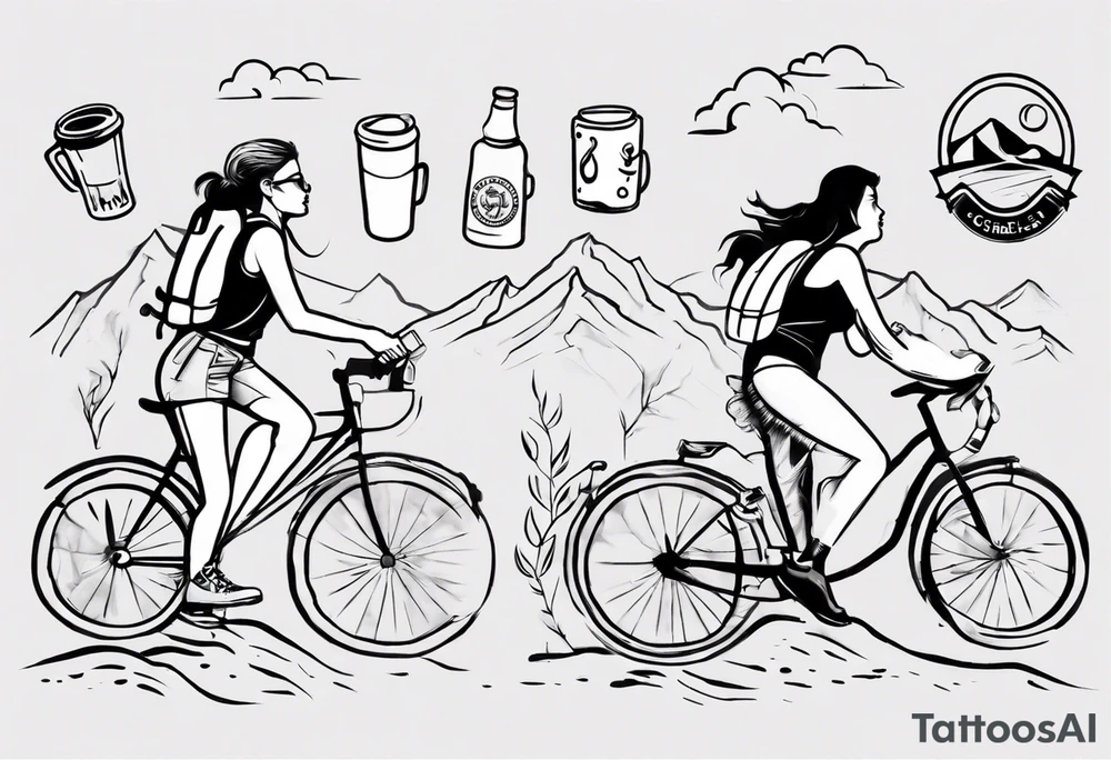 two girls, coffee, hiking, cycling, beer, gym tattoo idea