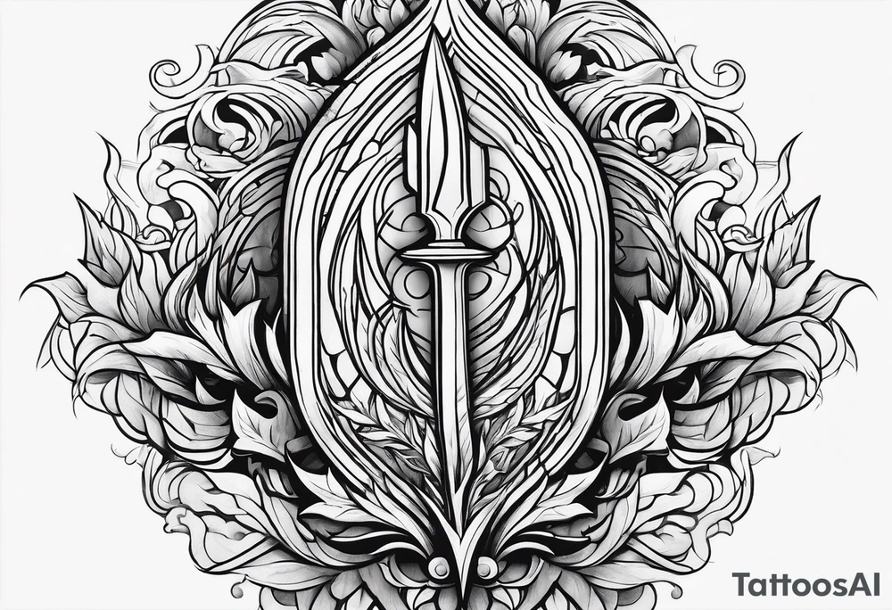 trident in flame tattoo idea