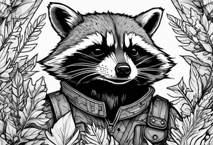 rocket raccoon hiding in dense foliage tattoo idea