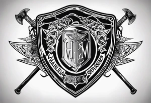 Valhalla shield sword  axe barbed wire tattoo idea