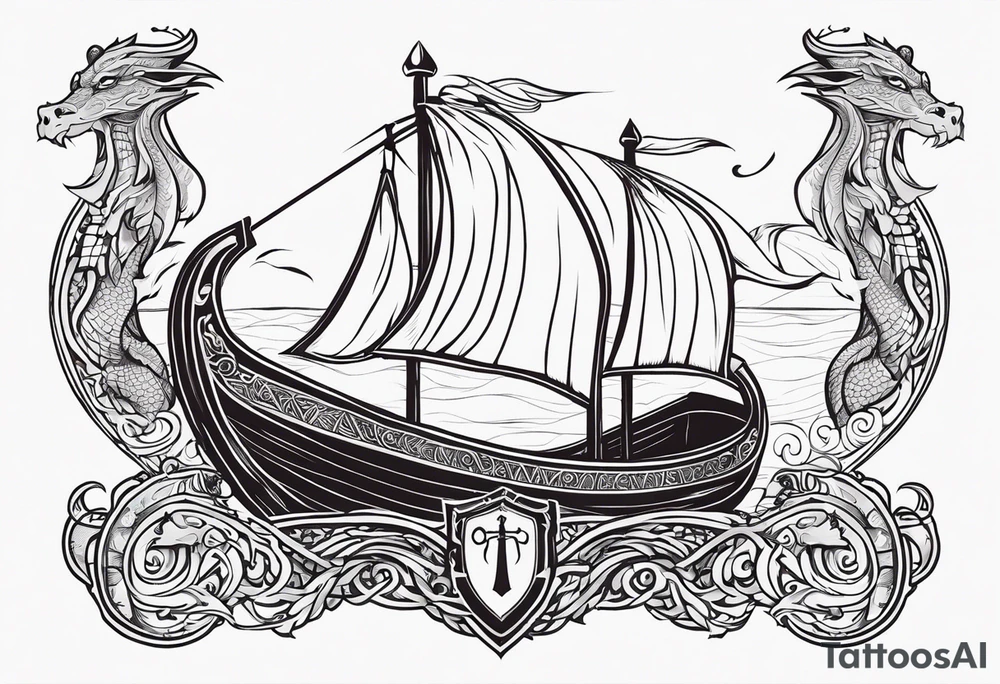 Valhalla sword shield viking ship dragon head tattoo idea Valhalla sword shield viking ship dragon head tattoo idea