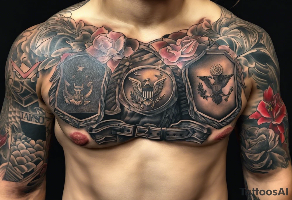 Chest tattoo that looks like my skin is being ripped off to reveal an Army uniform under it. tattoo idea