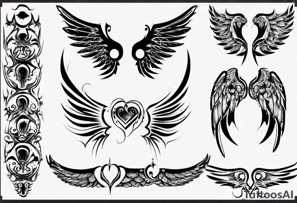 Wings with the dates (1) 09/12/2012 and (2) 24/10/2023 in between the wings tattoo idea