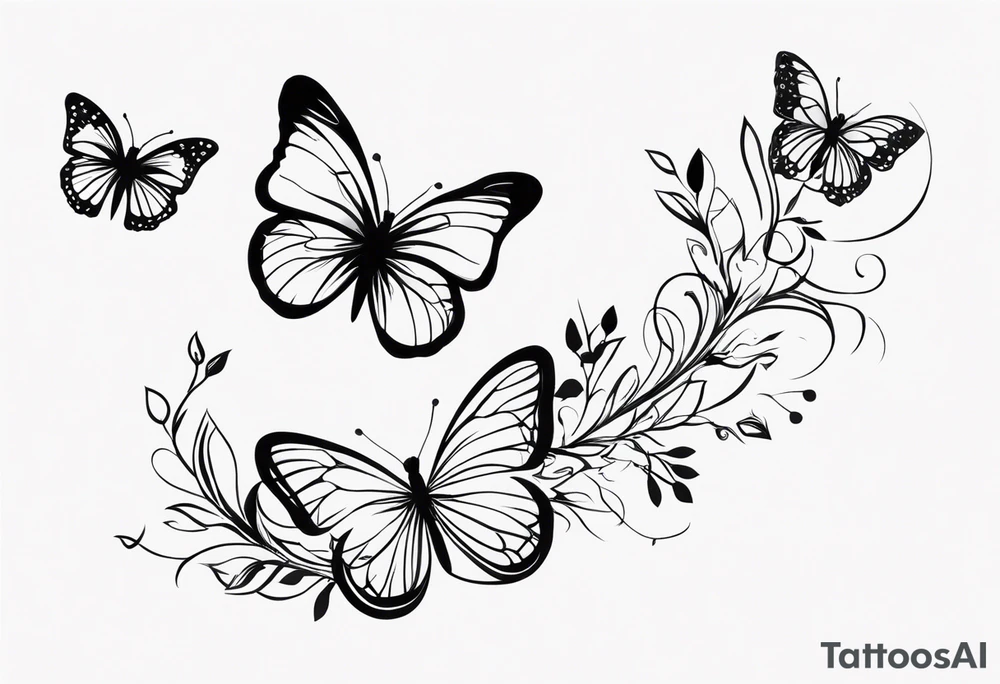 Butterflies in center of forearm with vine wrap around tattoo idea