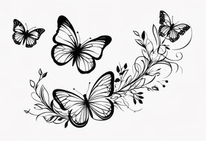 Butterflies in center of forearm with vine wrap around tattoo idea