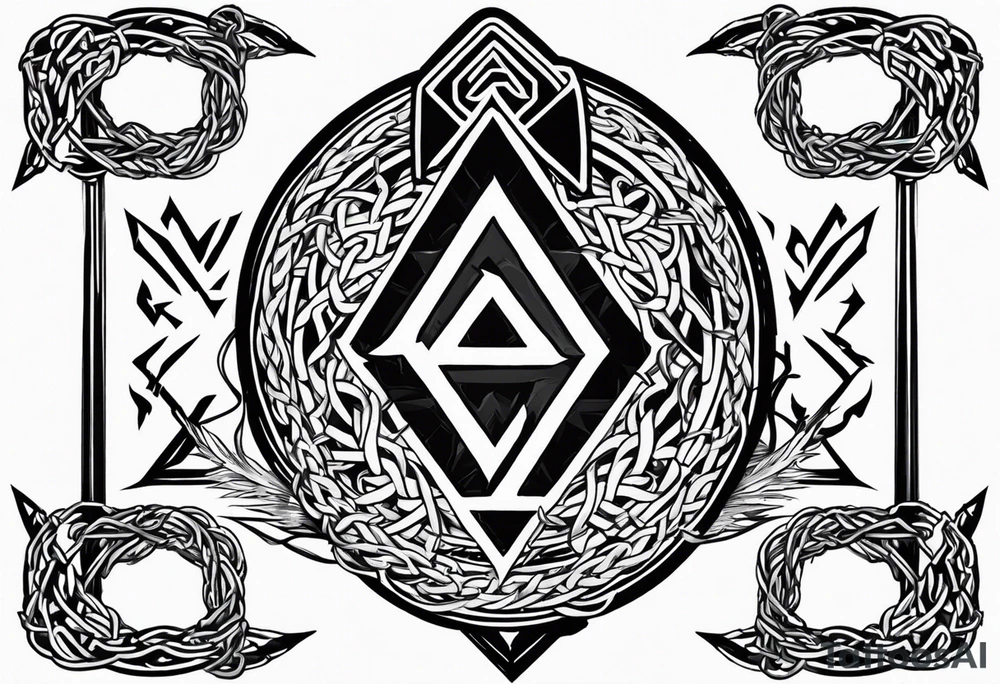 Valhalla sword shield axe barbed wire chains valknut fire dragon tattoo idea Valhalla sword shield axe barbed wire chains valknut fire dragon tattoo idea