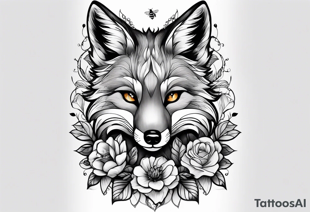 A forearm tattoo of a fox and a bee tattoo idea