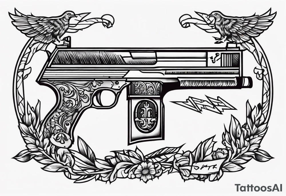 The letters AR with pistols on each side tattoo idea