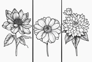 marigold, chrysanthemum, and 
narcissus side by side tattoo idea