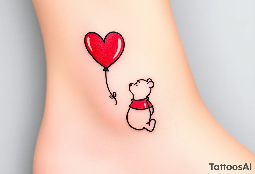 Winnie the pooh with a huge 
heart balloon stencil tattoo idea