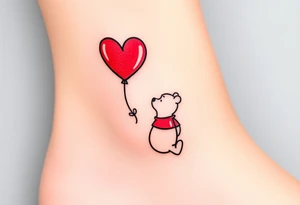 Winnie the pooh with a huge 
heart balloon stencil tattoo idea