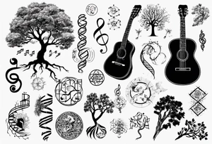 DNA science guitar piano, music. tree of life tattoo idea