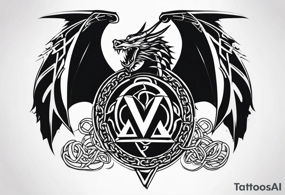 Valhalla sword shield dragon axe Valknut barbed wire chains tribal tattoo idea