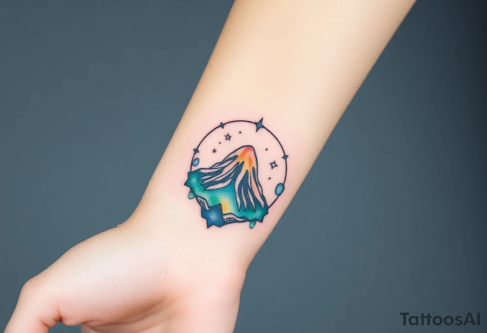 Geometric Volcano within Capricornus star constellation tattoo idea