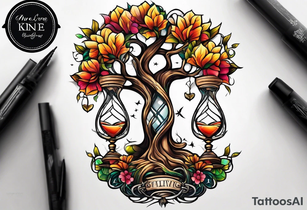hourglass and tree of life tattoo idea