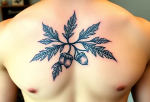 on the chest an oak branch with thick leaves and acorns oak branch with thick leaves and acorns tattoo idea