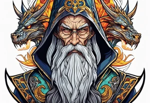 roaring dragons wizard and skull tattoo idea