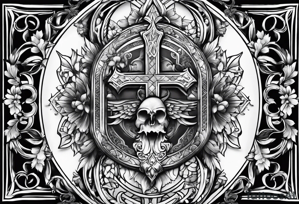 Pain, discipline and catholic religion tattoo idea