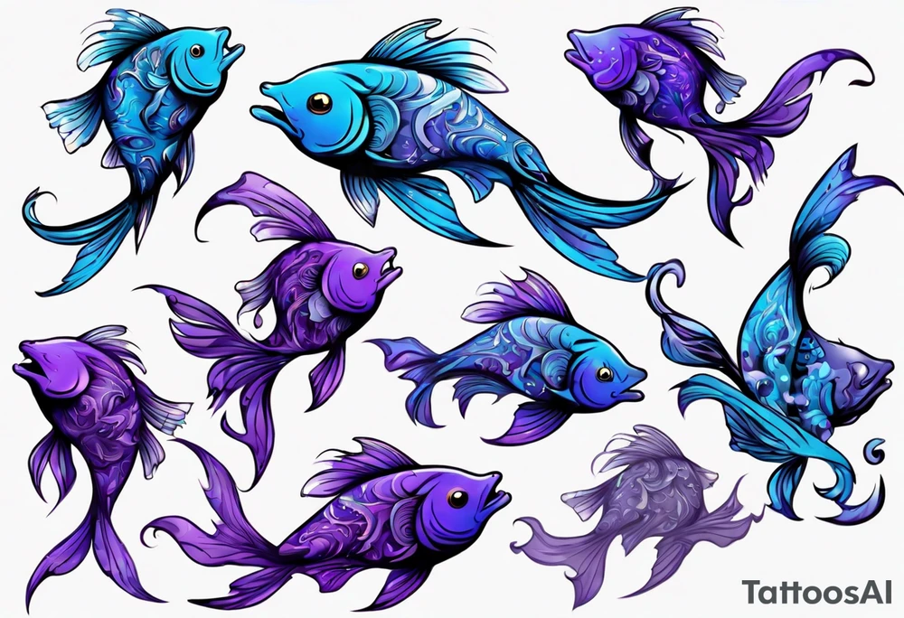 blue and purple Arabian dancing fish tattoo idea