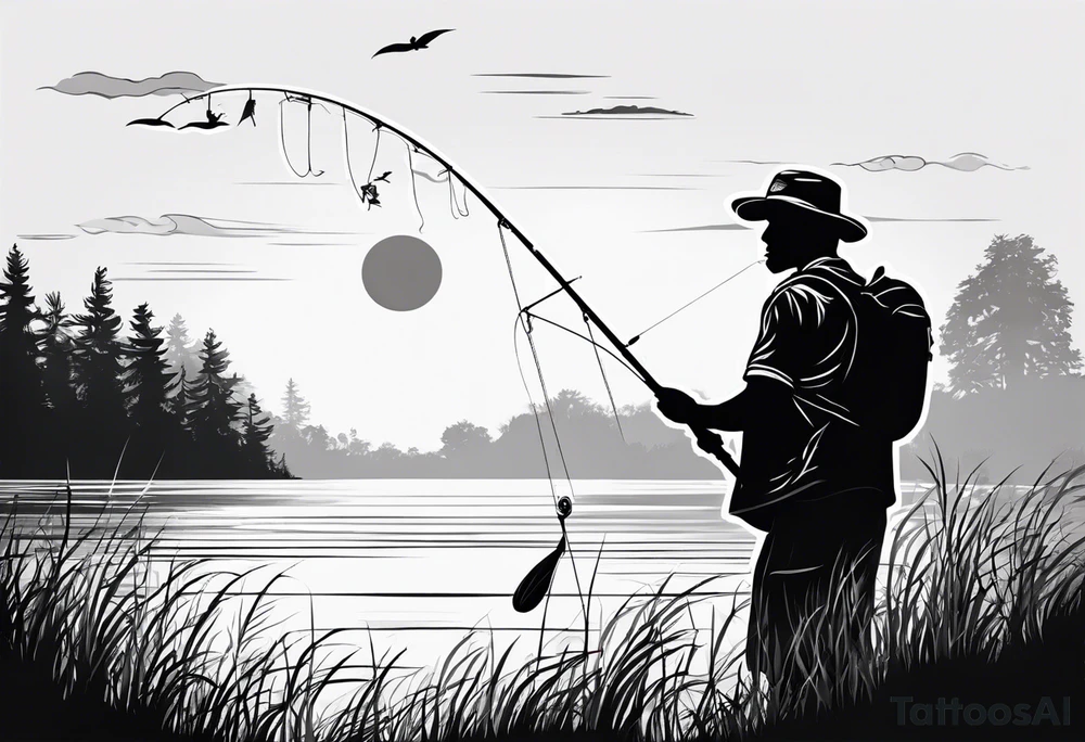 man fishing silhouette tattoo idea
