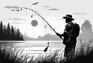 man fishing silhouette tattoo idea