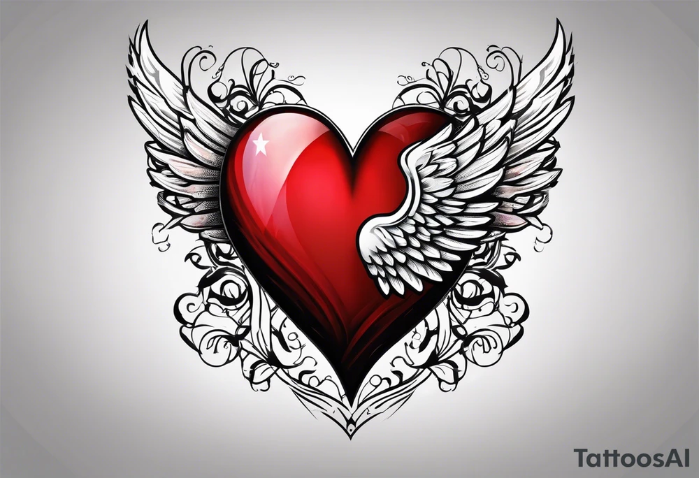 Flag inside of a heart with wings tattoo idea
