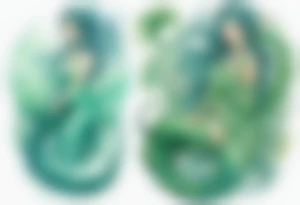 a blue-green Naiad in a green tunic next to a sea serpent tattoo idea
