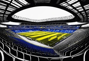 Fenerbahce Istanbul stadium from outside with blue details and over them a big yellow canary tattoo idea