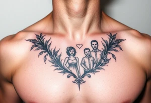 chest tattoo resembling wife and kids tattoo idea