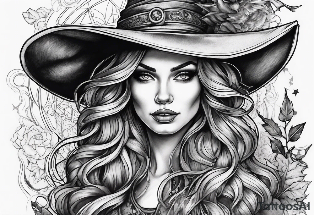 a colorful realistic witch tattoo idea
