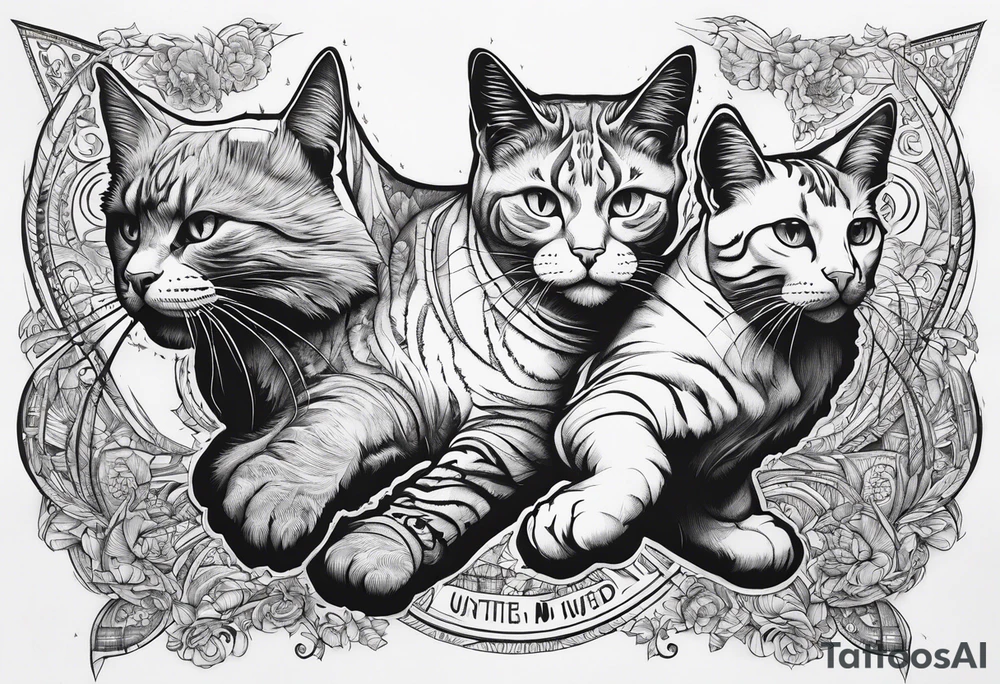 manchester united, two cats, dance music. all that combined into one art.it should be long, not wide tattoo idea