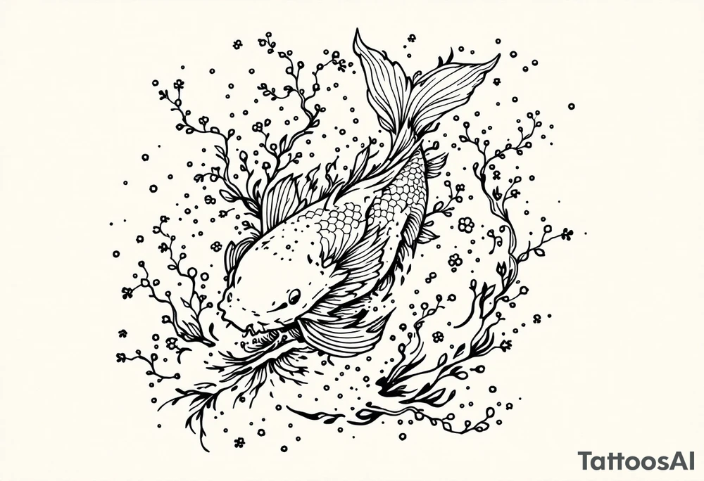 traditional koi fish swimming upstream through turbulent waves tattoo idea