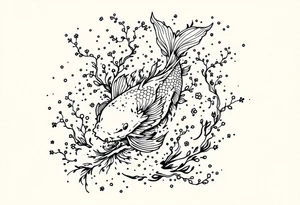 traditional koi fish swimming upstream through turbulent waves tattoo idea