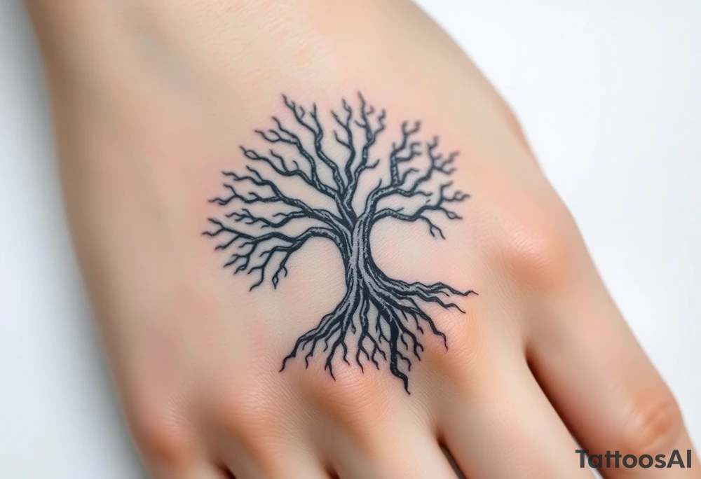 mystical tree of life with cosmic roots and celestial branches tattoo idea
