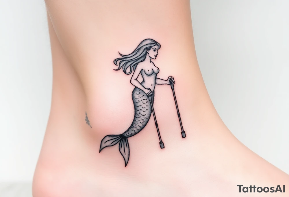 Mermaid with crutches tattoo idea