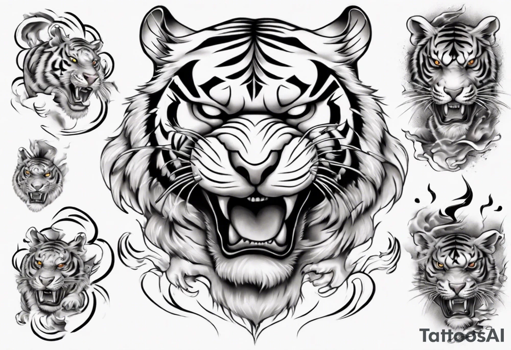 Tiger sleeve tattoo with lightning tattoo idea