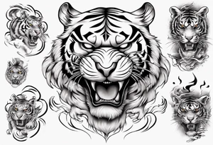 Tiger sleeve tattoo with lightning tattoo idea