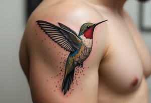 A hummingbird made of sand and hieroglyphs(only red, blue and black are possible colors) tattoo idea