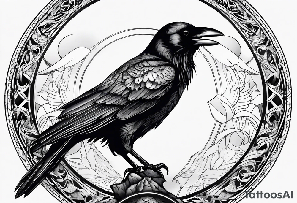 Crow on top of circle tattoo idea