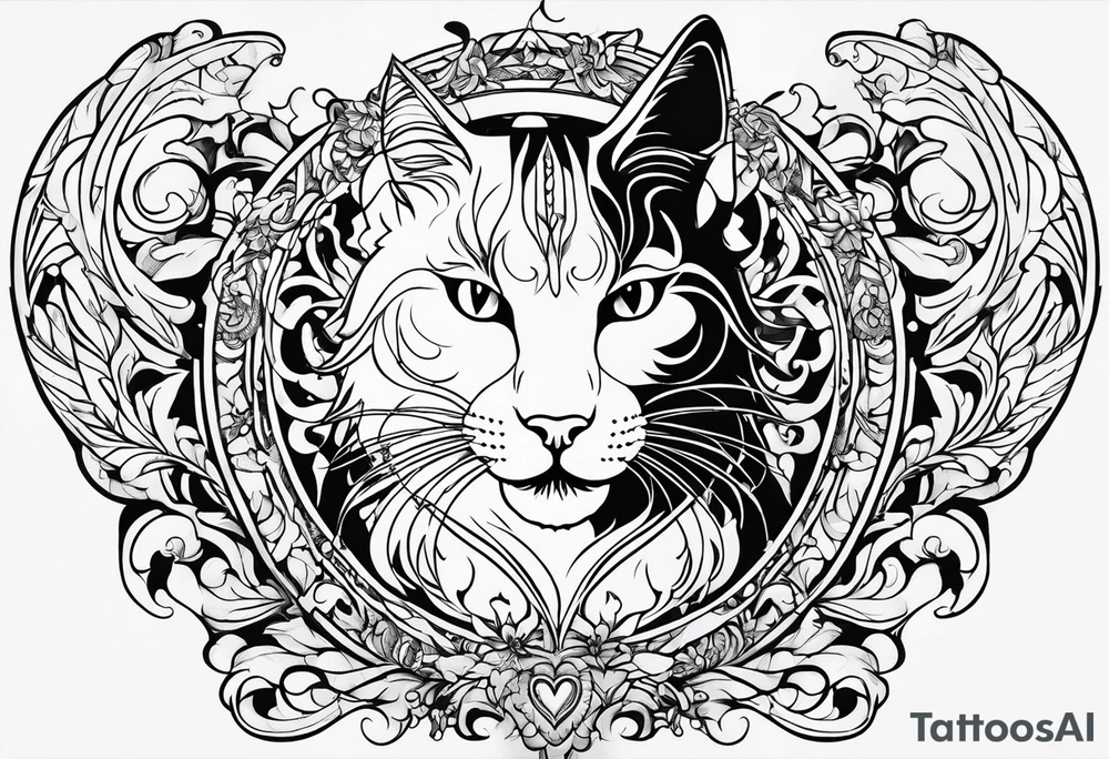 cat, love, angel, demon, peace tattoo idea