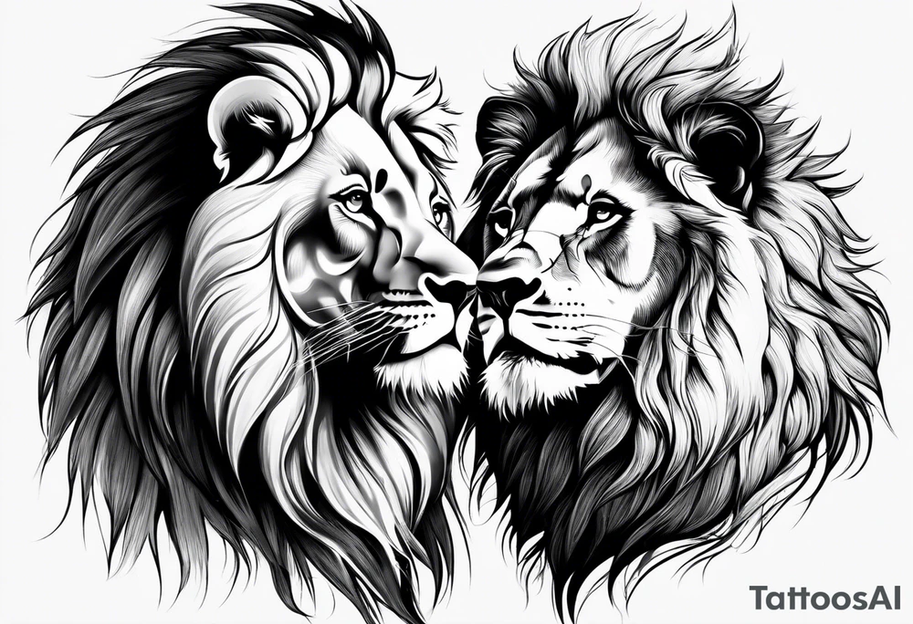 Realistic lion and lioness
bonding tattoo idea