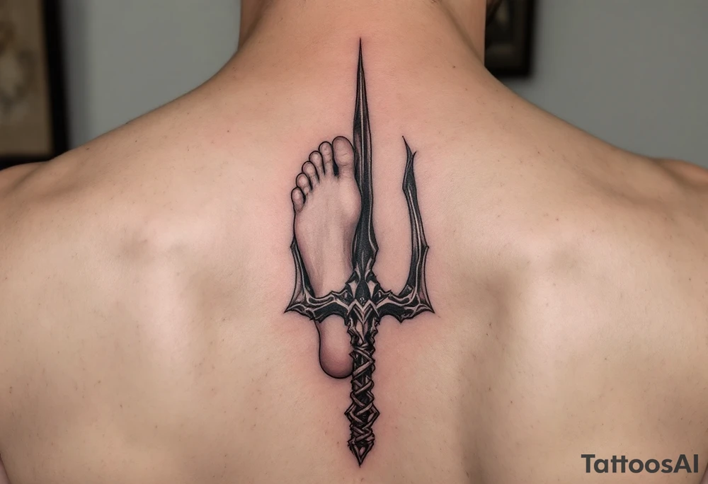 barefoot behind trident tattoo idea
