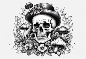 skeleton with mushrooms growing out of it tattoo idea